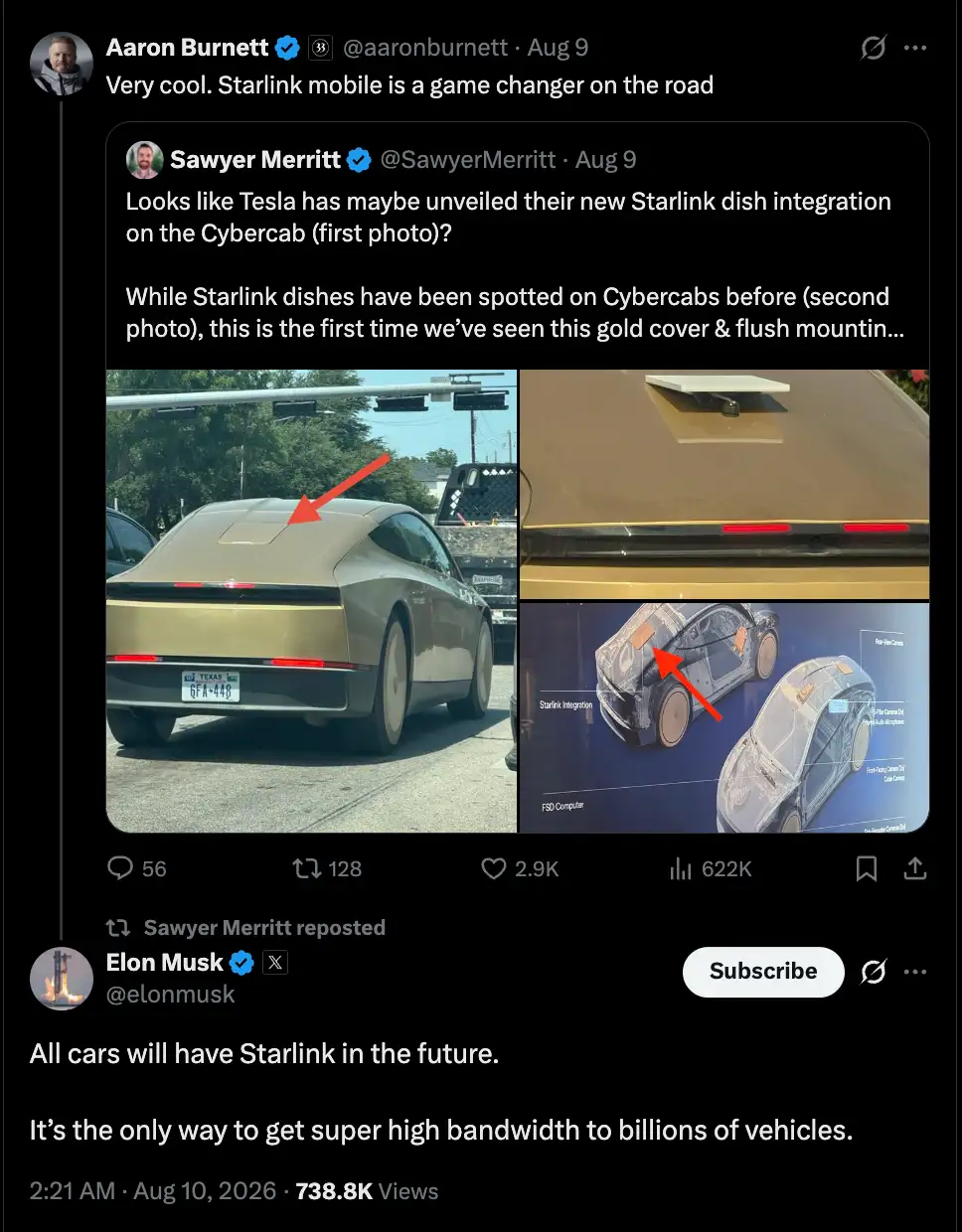 All cars will have Starlink in the future - Musk
