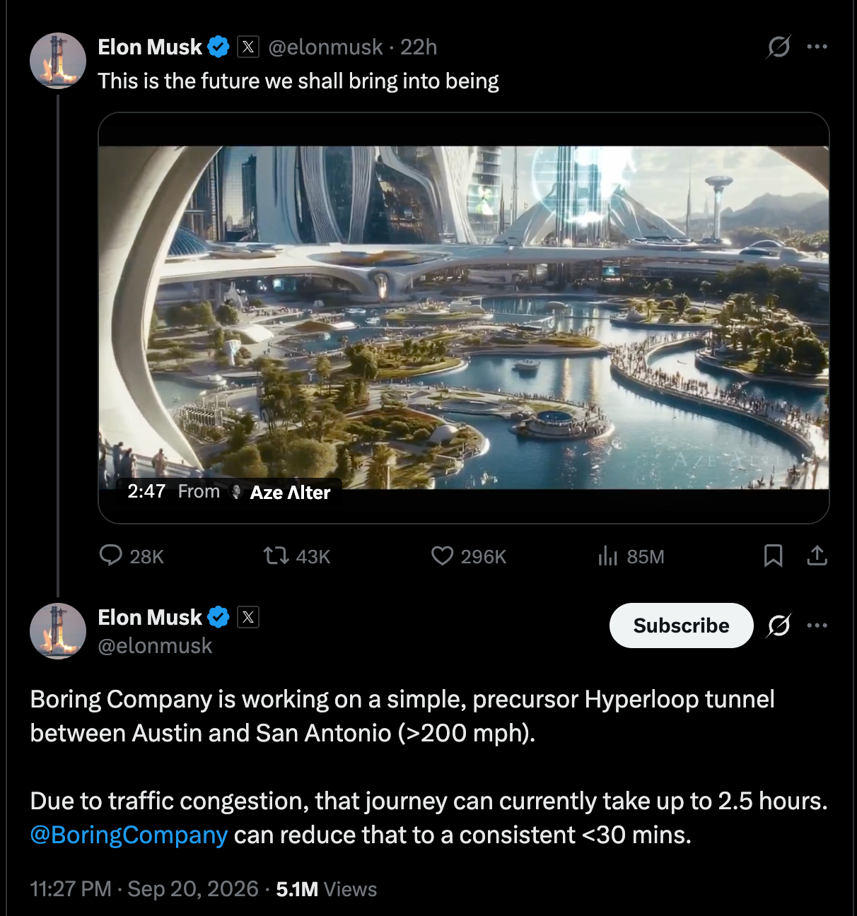Boring Company is working on a simple, precursor Hyperloop tunnel between Austin and San Antonio