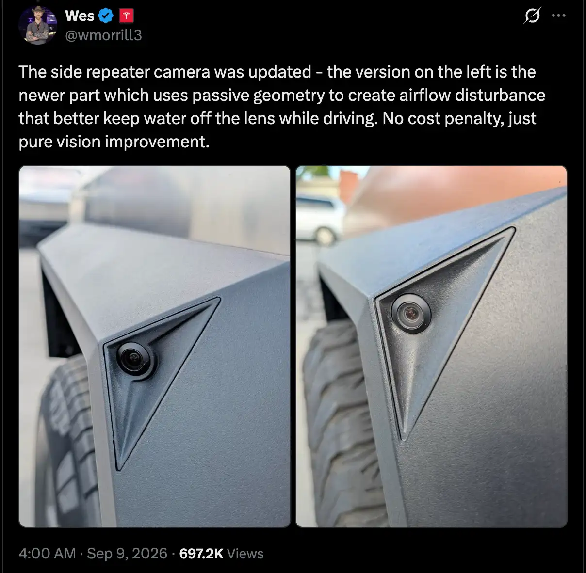 The side repeater camera was updated