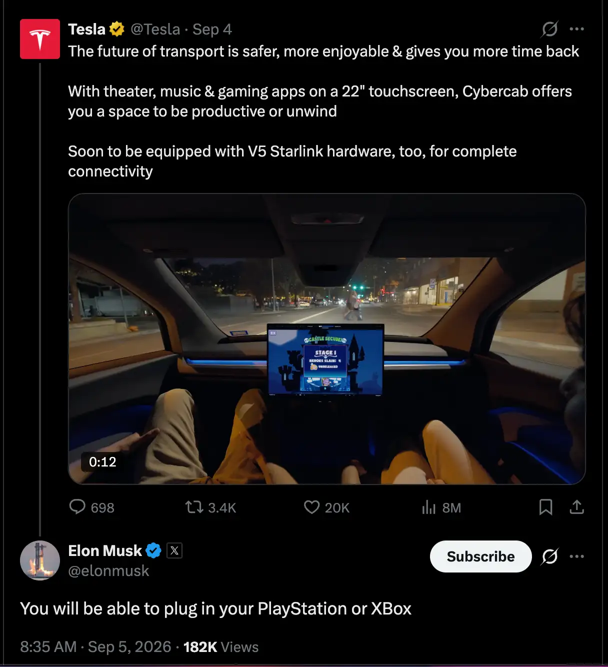 You will be able to plug in your PlayStation or XBox - Musk