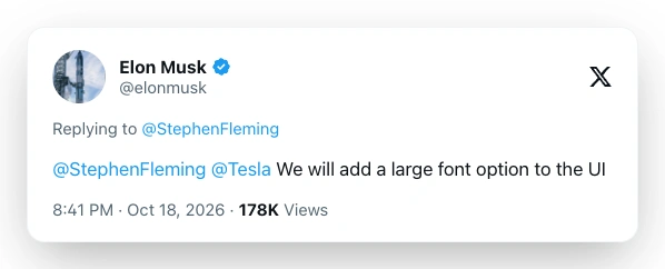Tesla Large Font Option